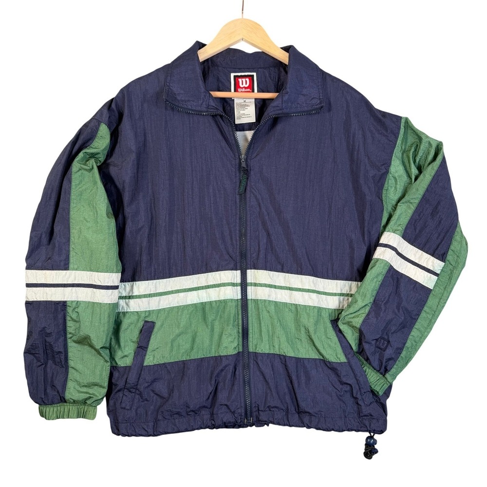 Vintage Wilson Jacket Mens Medium Colorblock Crinkle Nylon Track Windbreaker 90s